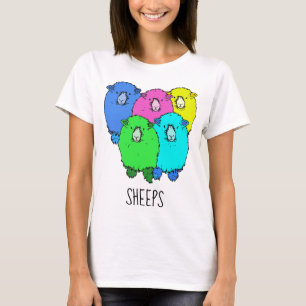 T-shirt Sheeps - Cinq gras de couleur moelleuse dessin ani