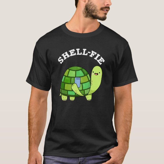 T-shirt Shell-fie Funny Tortoise Selfie Pun Dark BG (Devant)