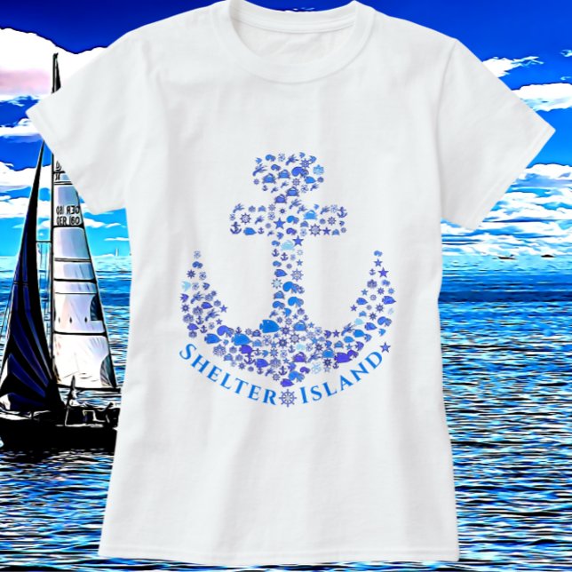 T-shirt Shelter Island NY Nautical Ancre Art (Créateur téléchargé)