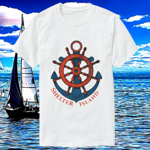 T-shirt Shelter Island, NY Ship's Wheel et Ancre