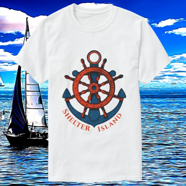 T-shirt Shelter Island, NY Ship's Wheel et Ancre (Créateur téléchargé)