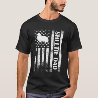 T-shirt Sheltie Papa Us Drapeau Propriétaire de l'étagère 