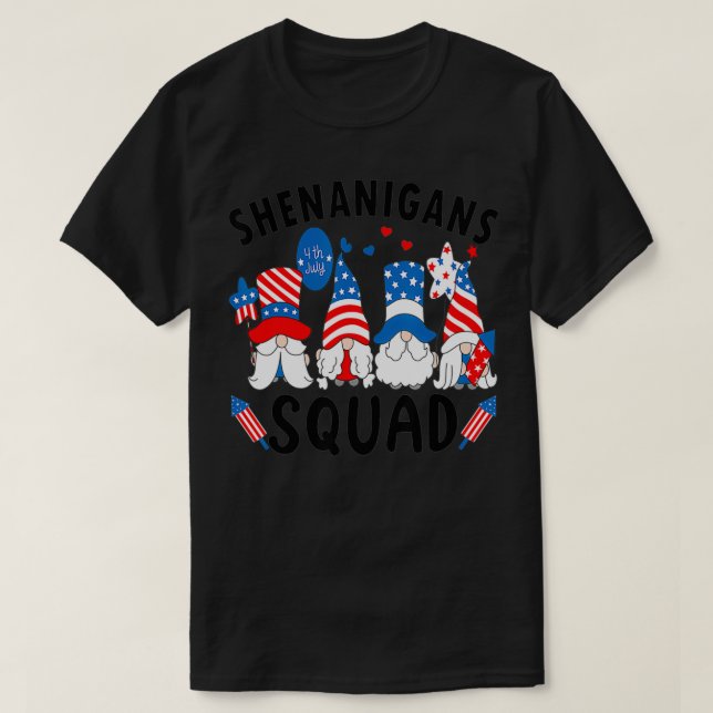 T-shirt Shenanigans Squad 4 juillet Gnomes USA Indepenpend (Design devant)