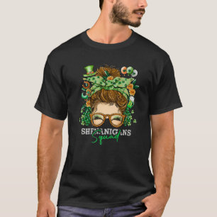 T-shirt Shenanigans Squad Leopard Messy Bun St Patrick D