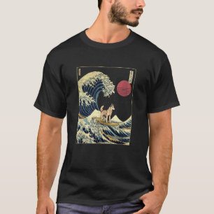 T-shirt Shepsky Japonais Kanagawa Vague Drôle Surf Chien H