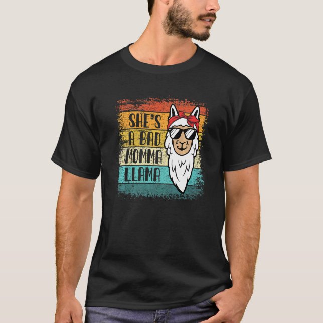 T-shirt She's a Bad Momma Llama For Women Animal Retro (Devant)
