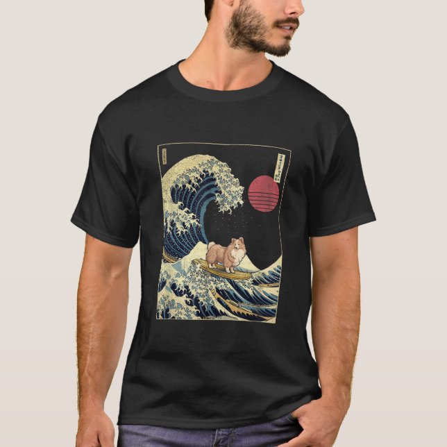 T-shirt Shetland Sheepdog Sheltie Japanese Kanagawa Wave F (Devant)