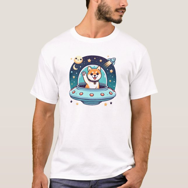 T-shirt Shiba dans l'espace - OVNI Chien Alien enlèvement  (Devant)