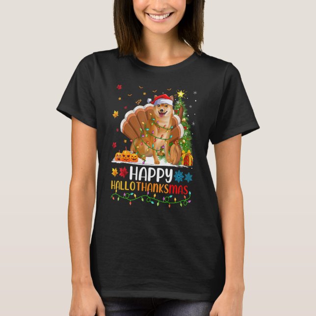 T-shirt Shiba Inu Chien Happy Shiba Inu Hellothanksmas (Devant)