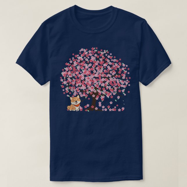 T-shirt Shiba Inu Chien Japonais Cerise Cute Blossom Sakur (Design devant)