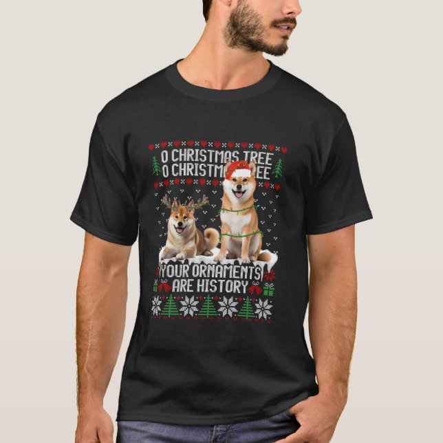 T-shirt Shiba Inu Chien Noël Arbre Lumières Chien Chien Ch (Devant)