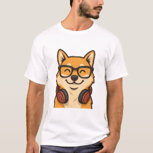 T-shirt Shiba Inu Cool avec Lunettes & Écouteurs — Chien A
