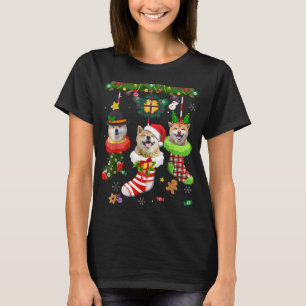 T-shirt Shiba Inu En Chaussettes Noël Noël Noël Chapeau No