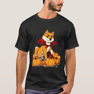 T-shirt Shiba Inu Halloween en cape de vampire avec citrou