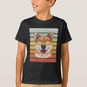 T-shirt Shiba Inu Maman Papa Rétro Vintage Coucher de Sole