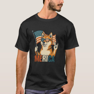 T-shirt Shiba Inu Merica Drapeau américain 4 juillet Chien