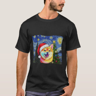 T-shirt Shiba Inu Santa Hat Noël Starry Night Art Chien