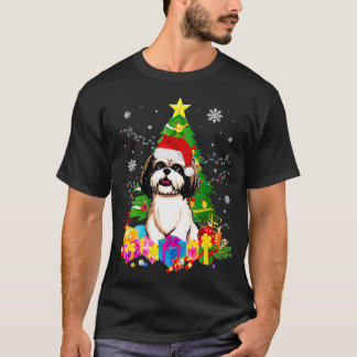 T-shirt Shih Tzu Christmas Tree Shih Tzu Santa Hat Light