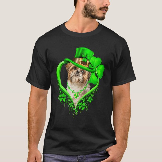 T-shirt Shih Tzu Dog St Patricks Day Lover Irish Shamrock_ (Devant)
