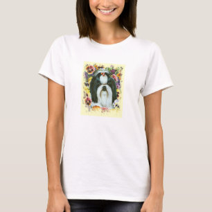 T-shirt Shih Tzu et Pansies Art Imprimer