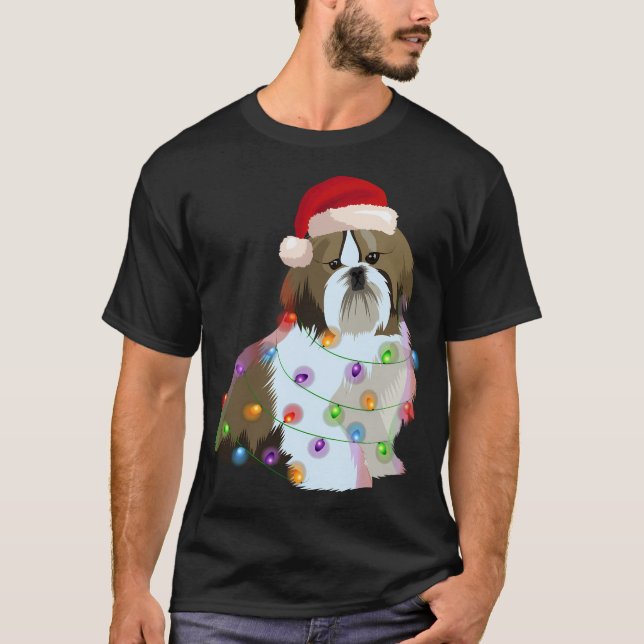 T-shirt Shih Tzu Feux de Noël Amoureux des chiens de Noël (Devant)
