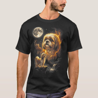T-shirt Shih Tzu Howling to The Moon Retro Vintage 90s