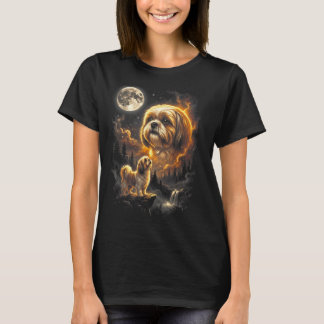 T-shirt Shih Tzu Howling to The Moon Retro Vintage 90s