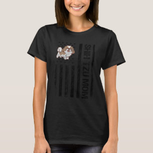 T-shirt Shih Tzu Mom American USA Drapeau Funny Shih Tzu O