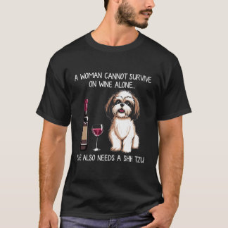T-shirt Shihzu and wine Funny Dog retro