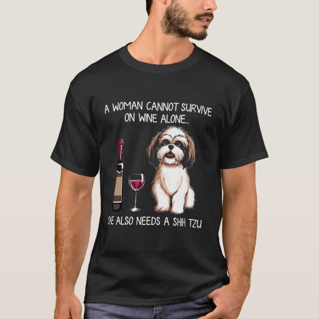 T-shirt Shihzu and wine Funny Dog retro (Devant)