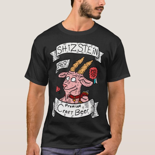 T-shirt Shizstein. Logo de bière artisanale. Chèvre rose. (Devant)