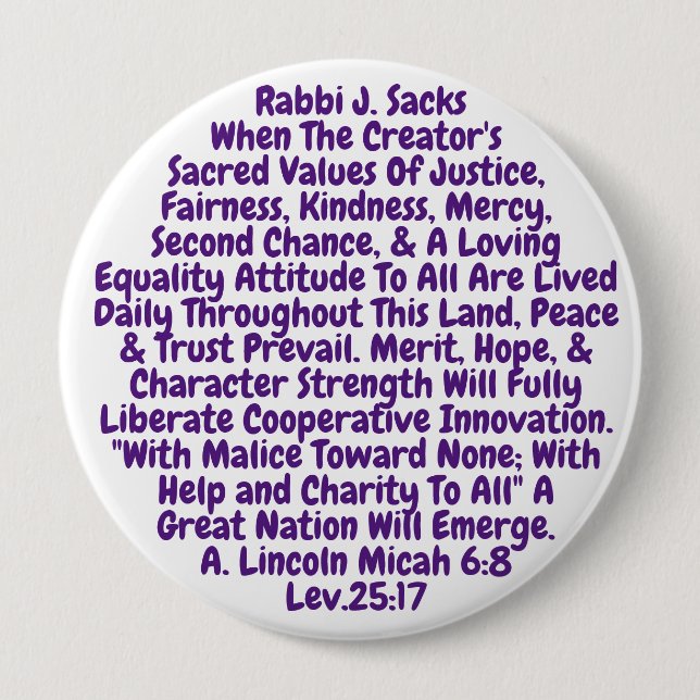 T-Shirt Short Reminder To Live Our Sacred Values 4 Inch Round Button (Front)