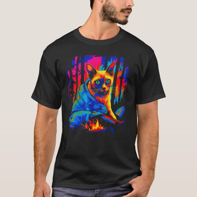 T-shirt Siamese Cat Camping (Devant)