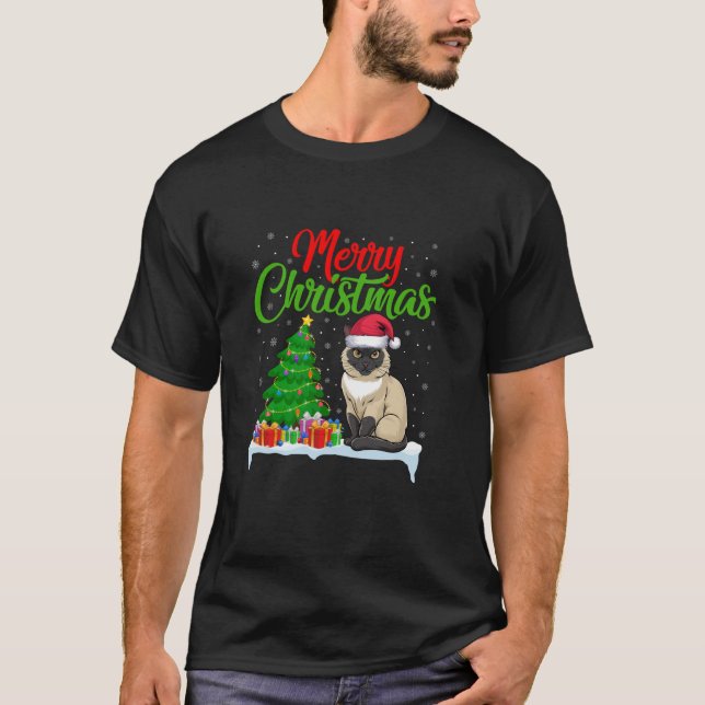 T-shirt Siamese Chat Noël Arbre Lumières Noël Chat Siamese (Devant)