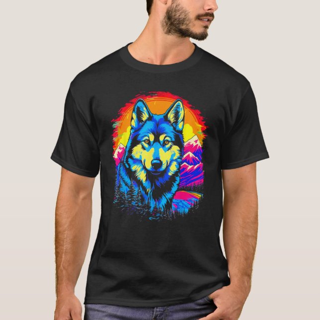 T-shirt Siberian Husky Dog Mountains (Devant)