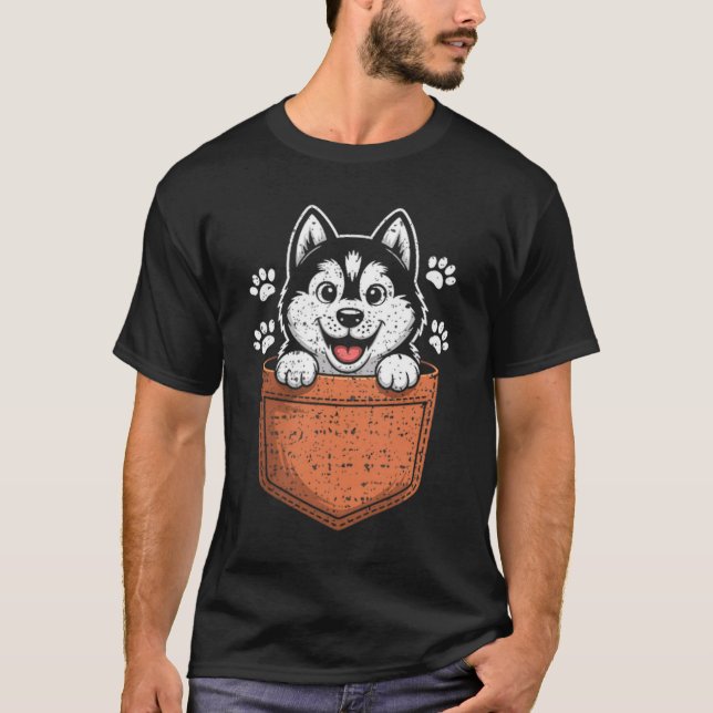 T-shirt Siberian Husky In Your Front Cket  (Devant)