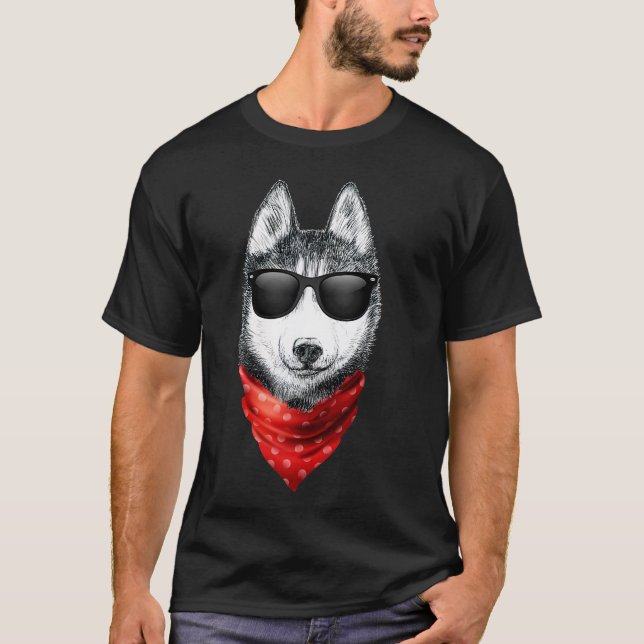 T-shirt Siberian Husky with Sunglasses (Devant)