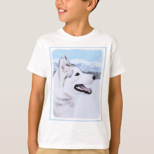T-shirt Sibérie Husky (argent et blanc) Peinture Chien Ar