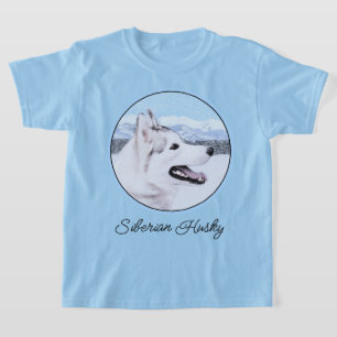 T-shirt Sibérie Husky (argent et blanc) Peinture Chien Art