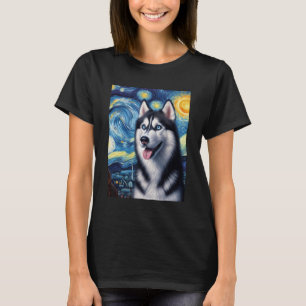 T-shirt Sibérie Husky Chien Art Van Gogh Starry Nuit Siber
