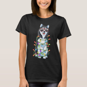 T-shirt Sibérie Husky Christmas Tree Lumières Père Noël Xm
