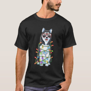T-shirt Sibérie Husky Christmas Tree Lumières Père Noël Xm