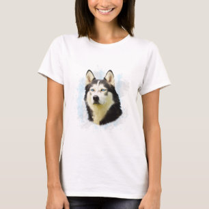 T-shirt Sibérie Husky Dog Eau Couleur Art Peinture