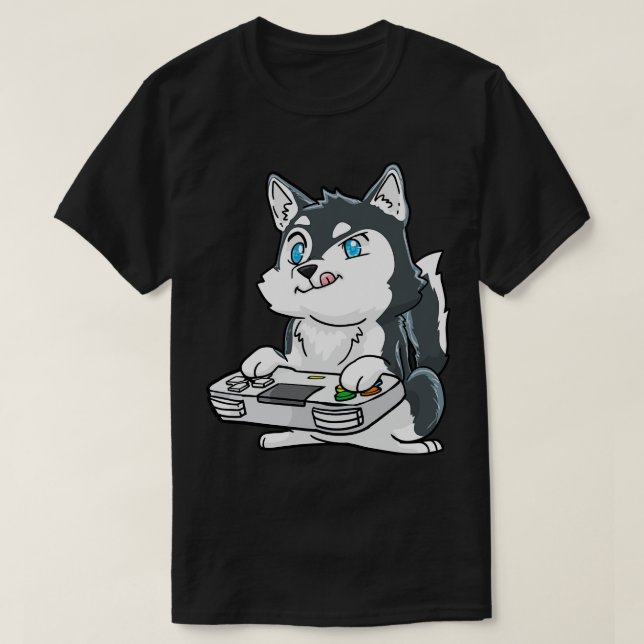 T-shirt Sibérie Husky Gamepad Kawaii (Design devant)
