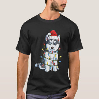 T-shirt Sibérie Husky Père Noël Tree Lights Noël Cadeaux G