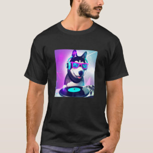 T-shirt Sibérie husky Vaporwave DJ Chien esthétique Garçon