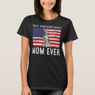 T-shirt Sibérien Husky Maman Américaine Drapeau Propriétai