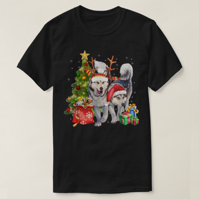 T-shirt Sibérien Husky Santa Hat Drôle Noël Noël Noël Noël (Design devant)