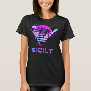 T-shirt Sicile 80s Vaporware Palm Tree Retro Vintage Itali