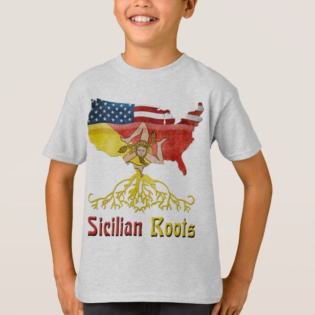 T-shirt Sicilienne Roots USA Drapeau Héritage (Devant)